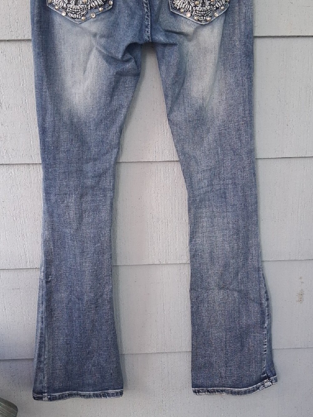 Sky Denim Jeans with Studded Winged Skull Pocket - Picture 3 of 8